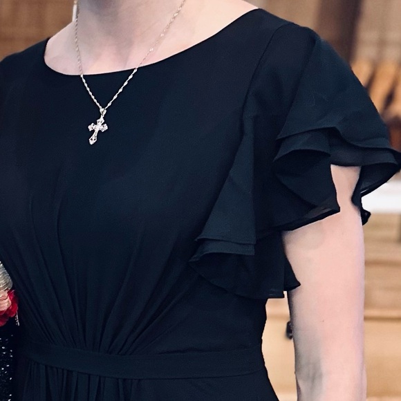 Formal Long Black Dress with cap sleeves for Holiday functions. Worn once. π - Picture 8 of 8